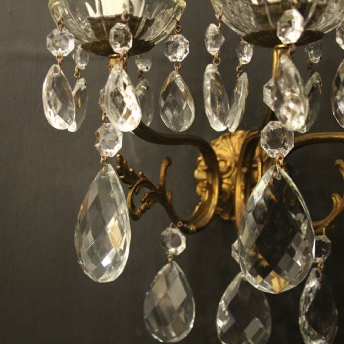FRENCH PAIR TRIPLE ARM GILDED BRASS ANTIQUE WALL LIGHTS - ADDITIONAL PHOTO 6