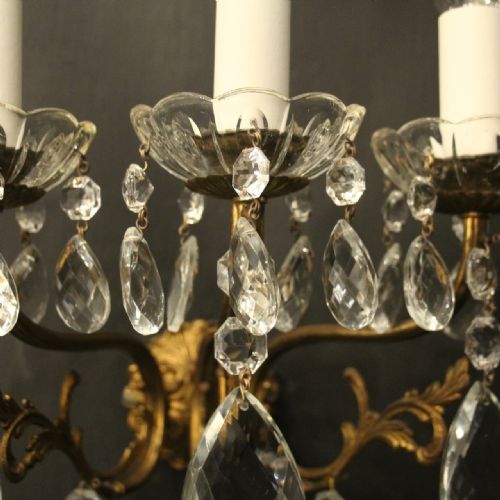 FRENCH PAIR TRIPLE ARM GILDED BRASS ANTIQUE WALL LIGHTS - ADDITIONAL PHOTO 7