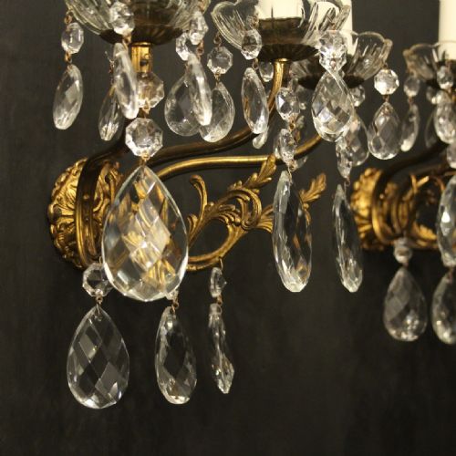 FRENCH PAIR TRIPLE ARM GILDED BRASS ANTIQUE WALL LIGHTS - ADDITIONAL PHOTO 8