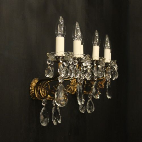 FRENCH PAIR TRIPLE ARM GILDED BRASS ANTIQUE WALL LIGHTS - ADDITIONAL PHOTO 9
