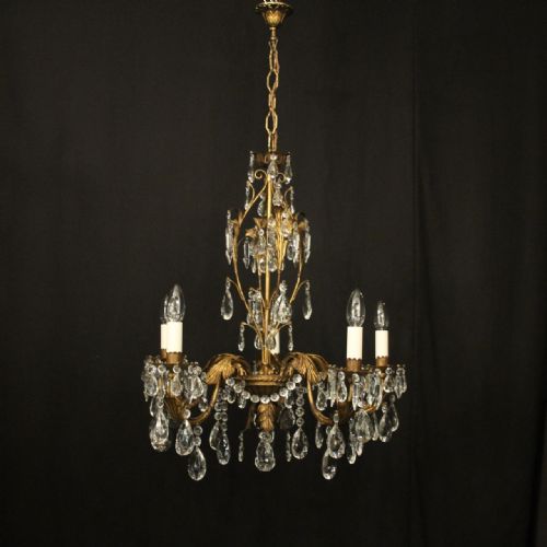 FRENCH TOLEWARE CRYSTAL 5 LIGHT CHANDELIER - ADDITIONAL PHOTO 1