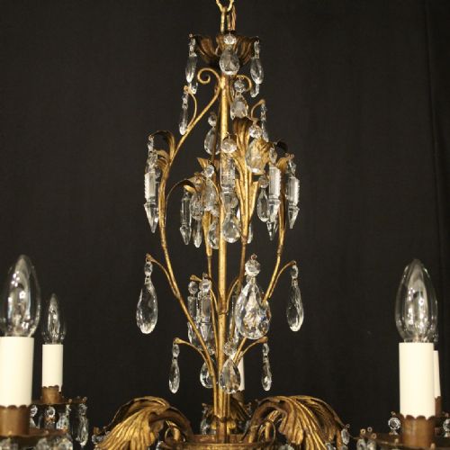 FRENCH TOLEWARE CRYSTAL 5 LIGHT CHANDELIER - ADDITIONAL PHOTO 2