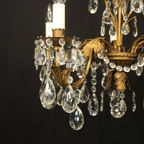 FRENCH TOLEWARE CRYSTAL 5 LIGHT CHANDELIER - ADDITIONAL PHOTO 3