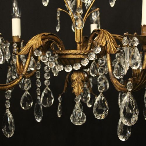 FRENCH TOLEWARE CRYSTAL 5 LIGHT CHANDELIER - ADDITIONAL PHOTO 4
