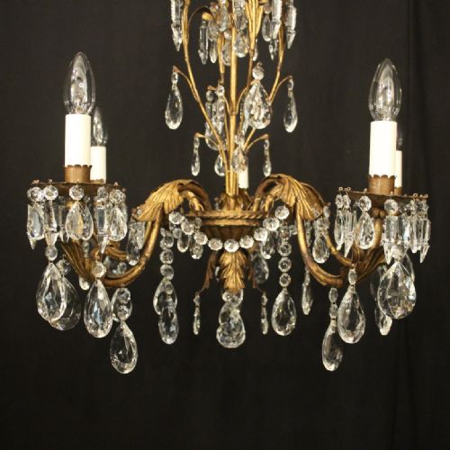 FRENCH TOLEWARE CRYSTAL 5 LIGHT CHANDELIER - ADDITIONAL PHOTO 5
