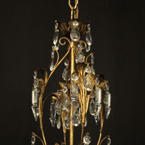 FRENCH TOLEWARE CRYSTAL 5 LIGHT CHANDELIER - ADDITIONAL PHOTO 6