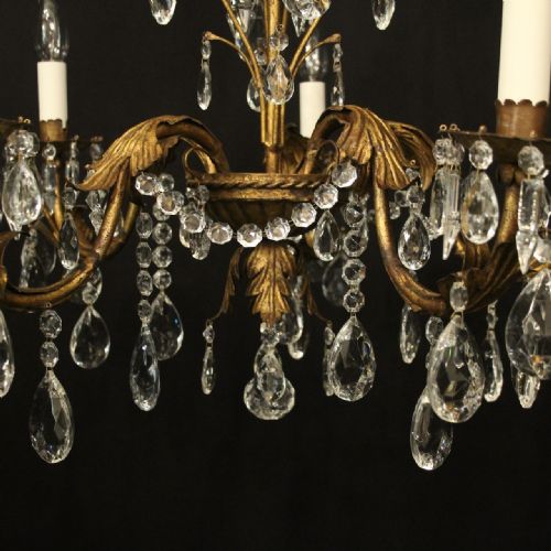 FRENCH TOLEWARE CRYSTAL 5 LIGHT CHANDELIER - ADDITIONAL PHOTO 7