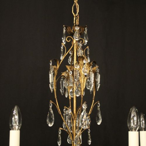 FRENCH TOLEWARE CRYSTAL 5 LIGHT CHANDELIER - ADDITIONAL PHOTO 8