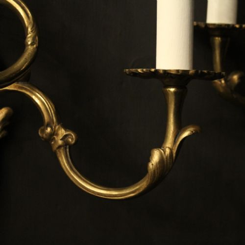 FRENCH PAIR OF GILDED BRASS TRIPLE ARM ANTIQUE WALL LIGHTS - ADDITIONAL PHOTO 7