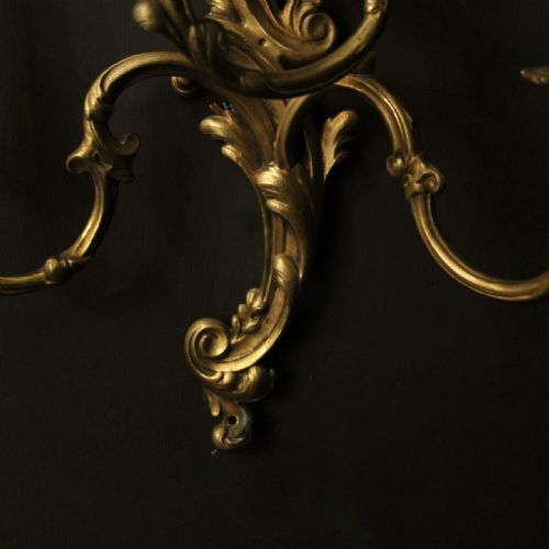 FRENCH PAIR OF GILDED BRASS TRIPLE ARM ANTIQUE WALL LIGHTS - ADDITIONAL PHOTO 8