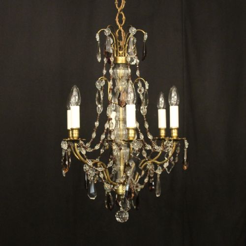 FRENCH GILDED CRYSTAL 6 LIGHT ANTIQUE CHANDELIER - ADDITIONAL PHOTO 1