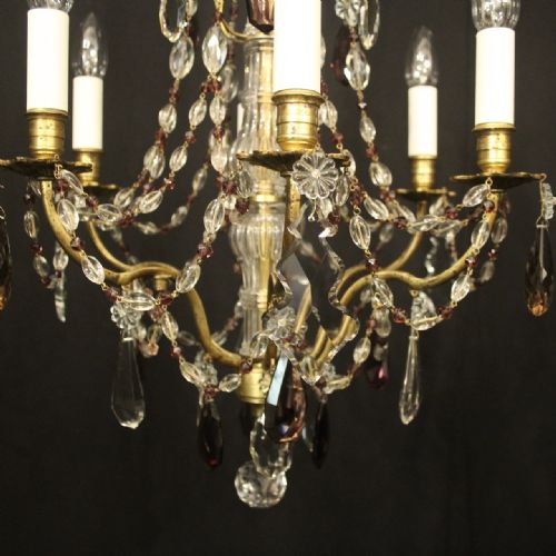FRENCH GILDED CRYSTAL 6 LIGHT ANTIQUE CHANDELIER - ADDITIONAL PHOTO 2