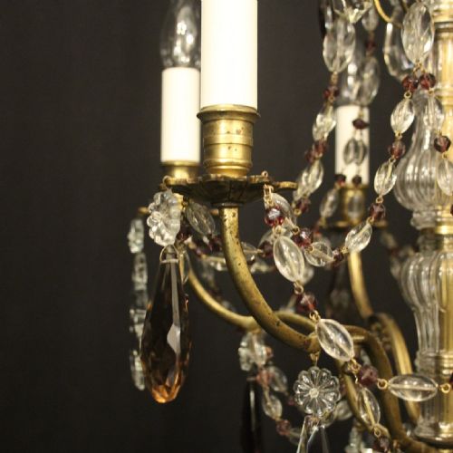 FRENCH GILDED CRYSTAL 6 LIGHT ANTIQUE CHANDELIER - ADDITIONAL PHOTO 4