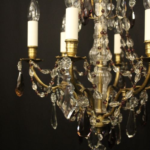 FRENCH GILDED CRYSTAL 6 LIGHT ANTIQUE CHANDELIER - ADDITIONAL PHOTO 5