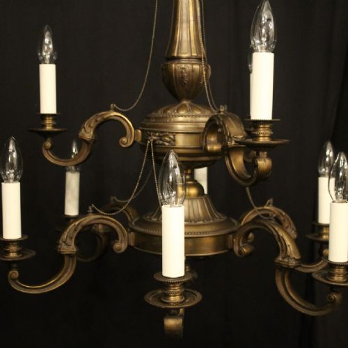 FRENCH BRONZE 9 LIGHT DOUBLE TIERED ANTIQUE CHANDELIER - ADDITIONAL PHOTO 1