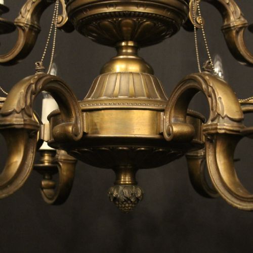 FRENCH BRONZE 9 LIGHT DOUBLE TIERED ANTIQUE CHANDELIER - ADDITIONAL PHOTO 2