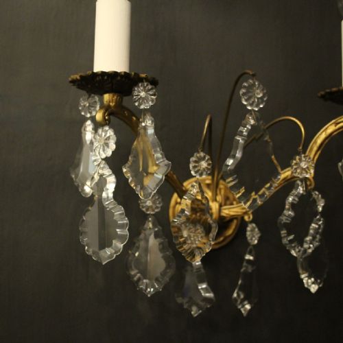 FRENCH GILDED CRYSTAL TWIN ARM ANTIQUE WALL LIGHTS - ADDITIONAL PHOTO 1