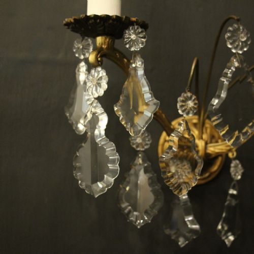 FRENCH GILDED CRYSTAL TWIN ARM ANTIQUE WALL LIGHTS - ADDITIONAL PHOTO 3