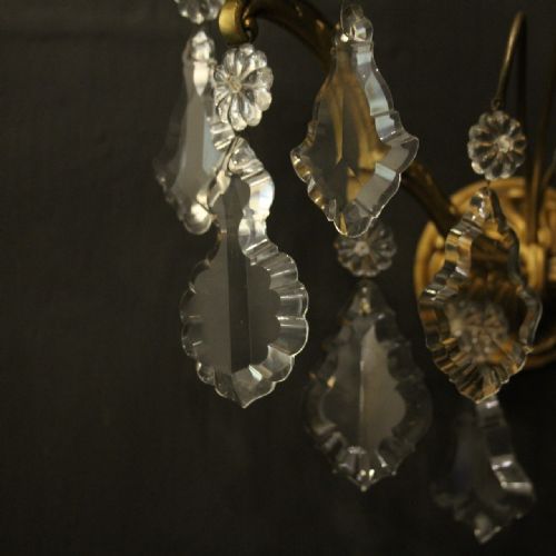 FRENCH GILDED CRYSTAL TWIN ARM ANTIQUE WALL LIGHTS - ADDITIONAL PHOTO 4
