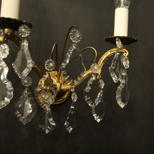 FRENCH GILDED CRYSTAL TWIN ARM ANTIQUE WALL LIGHTS - ADDITIONAL PHOTO 5