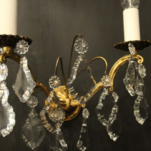 FRENCH GILDED CRYSTAL TWIN ARM ANTIQUE WALL LIGHTS - ADDITIONAL PHOTO 6