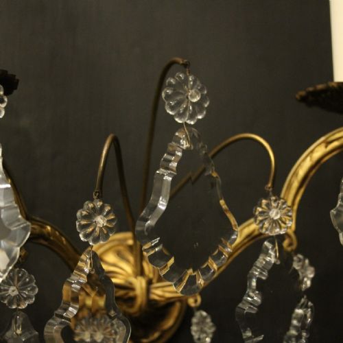 FRENCH GILDED CRYSTAL TWIN ARM ANTIQUE WALL LIGHTS - ADDITIONAL PHOTO 7