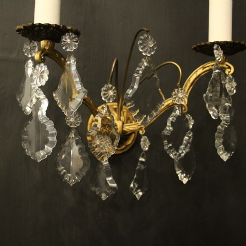 FRENCH GILDED CRYSTAL TWIN ARM ANTIQUE WALL LIGHTS - ADDITIONAL PHOTO 8