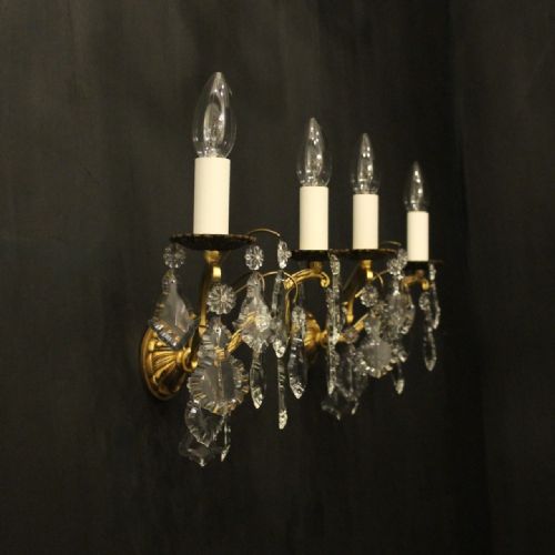 FRENCH GILDED CRYSTAL TWIN ARM ANTIQUE WALL LIGHTS - ADDITIONAL PHOTO 9