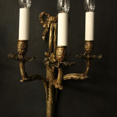 FRENCH LATE 19TH CENTURY PAIR OF BRONZE ANTIQUE WALL SCONCES - ADDITIONAL PHOTO 1