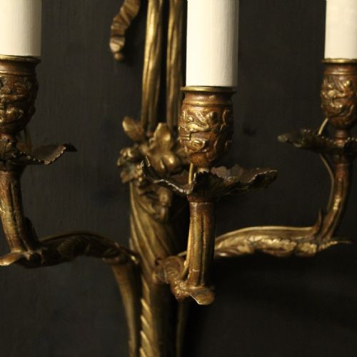 FRENCH LATE 19TH CENTURY PAIR OF BRONZE ANTIQUE WALL SCONCES - ADDITIONAL PHOTO 2