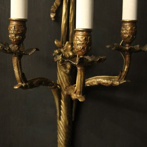 FRENCH LATE 19TH CENTURY PAIR OF BRONZE ANTIQUE WALL SCONCES - ADDITIONAL PHOTO 3