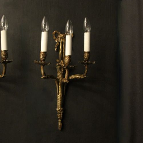 FRENCH LATE 19TH CENTURY PAIR OF BRONZE ANTIQUE WALL SCONCES - ADDITIONAL PHOTO 4