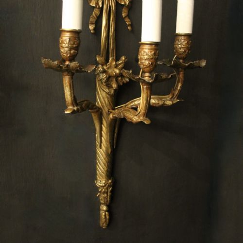 FRENCH LATE 19TH CENTURY PAIR OF BRONZE ANTIQUE WALL SCONCES - ADDITIONAL PHOTO 5