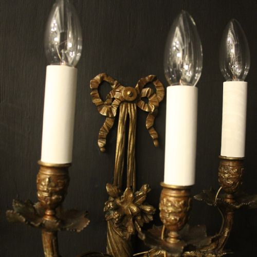FRENCH LATE 19TH CENTURY PAIR OF BRONZE ANTIQUE WALL SCONCES - ADDITIONAL PHOTO 7