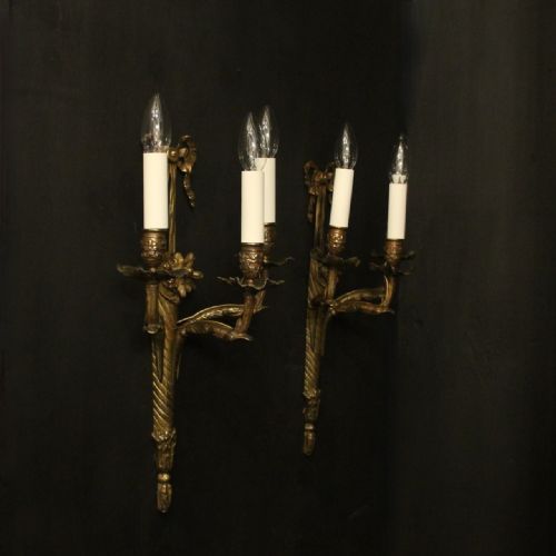 FRENCH LATE 19TH CENTURY PAIR OF BRONZE ANTIQUE WALL SCONCES - ADDITIONAL PHOTO 9