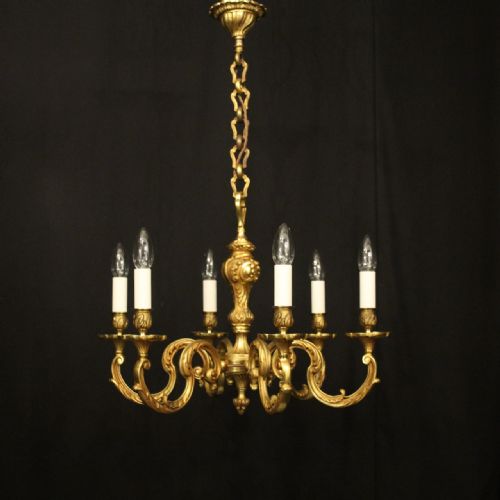 FRENCH GILDED BRONZE 6 LIGHT ANTIQUE CHANDELIER - ADDITIONAL PHOTO 1