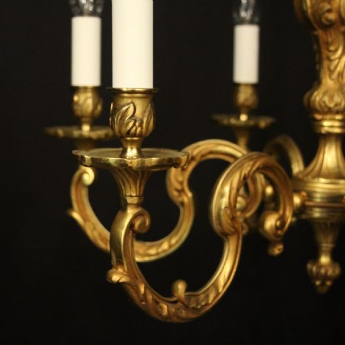 FRENCH GILDED BRONZE 6 LIGHT ANTIQUE CHANDELIER - ADDITIONAL PHOTO 2