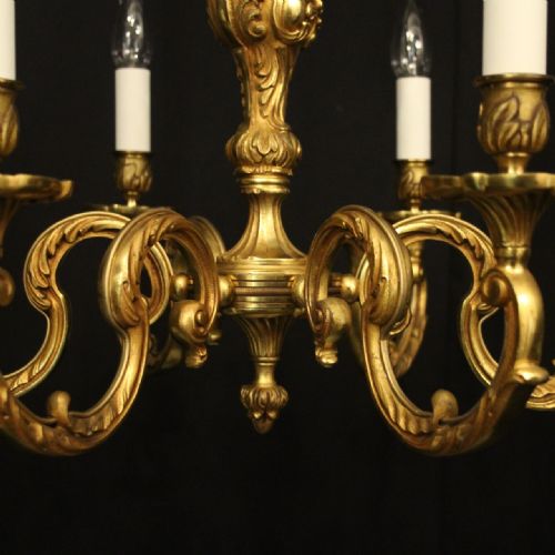 FRENCH GILDED BRONZE 6 LIGHT ANTIQUE CHANDELIER - ADDITIONAL PHOTO 3