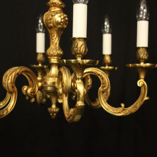 FRENCH GILDED BRONZE 6 LIGHT ANTIQUE CHANDELIER - ADDITIONAL PHOTO 4