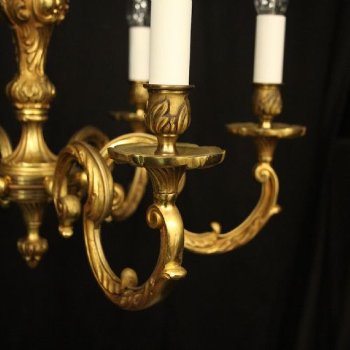 FRENCH GILDED BRONZE 6 LIGHT ANTIQUE CHANDELIER - ADDITIONAL PHOTO 5