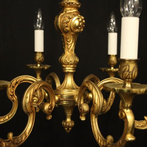 FRENCH GILDED BRONZE 6 LIGHT ANTIQUE CHANDELIER - ADDITIONAL PHOTO 6