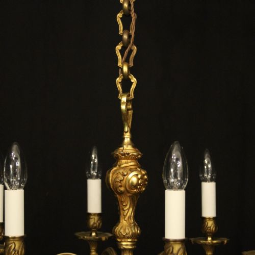 FRENCH GILDED BRONZE 6 LIGHT ANTIQUE CHANDELIER - ADDITIONAL PHOTO 7