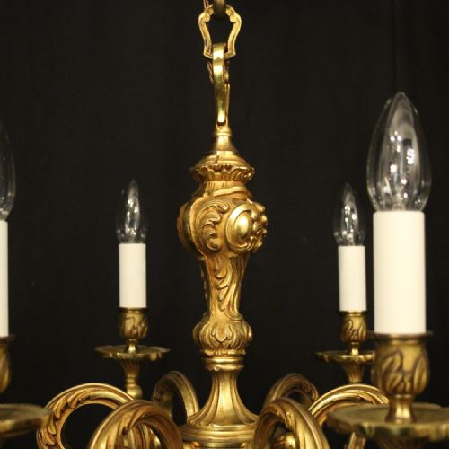 FRENCH GILDED BRONZE 6 LIGHT ANTIQUE CHANDELIER - ADDITIONAL PHOTO 8