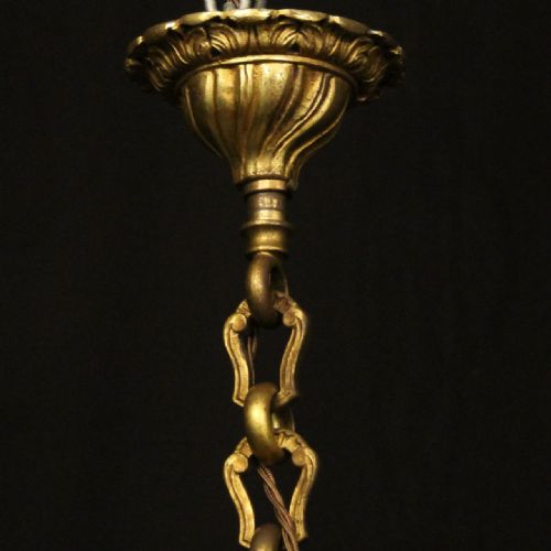 FRENCH GILDED BRONZE 6 LIGHT ANTIQUE CHANDELIER - ADDITIONAL PHOTO 9