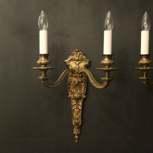 FRENCH LATE 19TH C PAIR OF BRONZE ANTIQUE WALL SCONCES - ADDITIONAL PHOTO 1