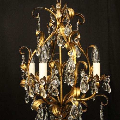 FRENCH GILDED CRYSTAL 4 LIGHT LEAF CHANDELIER - ADDITIONAL PHOTO 1