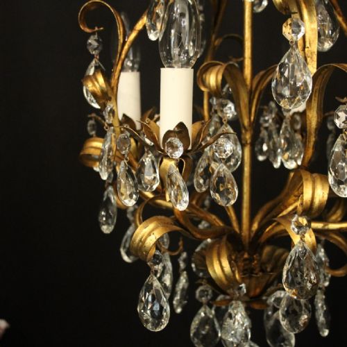 FRENCH GILDED CRYSTAL 4 LIGHT LEAF CHANDELIER - ADDITIONAL PHOTO 2