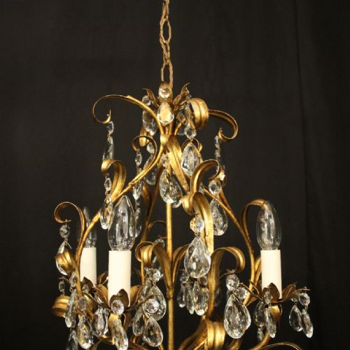 FRENCH GILDED CRYSTAL 4 LIGHT LEAF CHANDELIER - ADDITIONAL PHOTO 3
