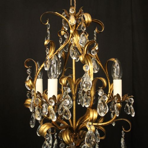FRENCH GILDED CRYSTAL 4 LIGHT LEAF CHANDELIER - ADDITIONAL PHOTO 4