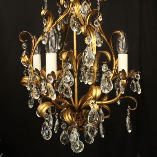 FRENCH GILDED CRYSTAL 4 LIGHT LEAF CHANDELIER - ADDITIONAL PHOTO 5
